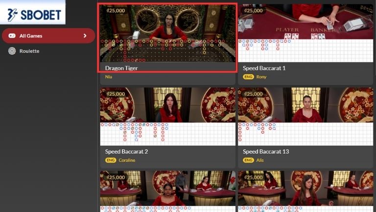 Chọn Live Casino -> Dragon Tiger