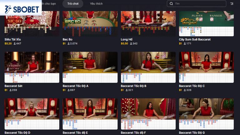 Chọn Live Casino -> Evolution -> Baccarat -> bàn cược
