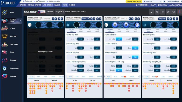 Chọn mục Keno -> Click Number game -> Loại hình
