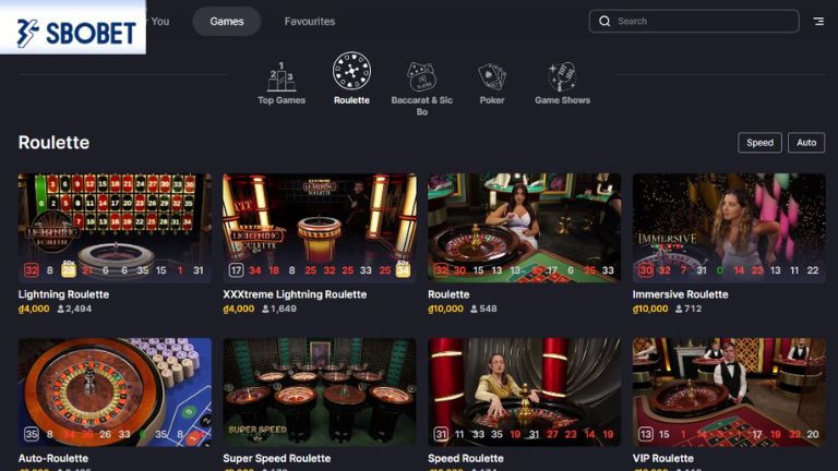 Đăng nhập Sbobet và chọn Roulette tại Sòng bạc Evolution